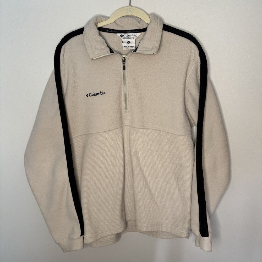 Columbia Sweater Mens Medium Cream Fleece Quarter Zip Pullover Sweatshirt Vtg